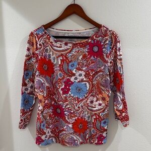 Talbots Floral Paisley Long Sleeve Top - Red and Blue